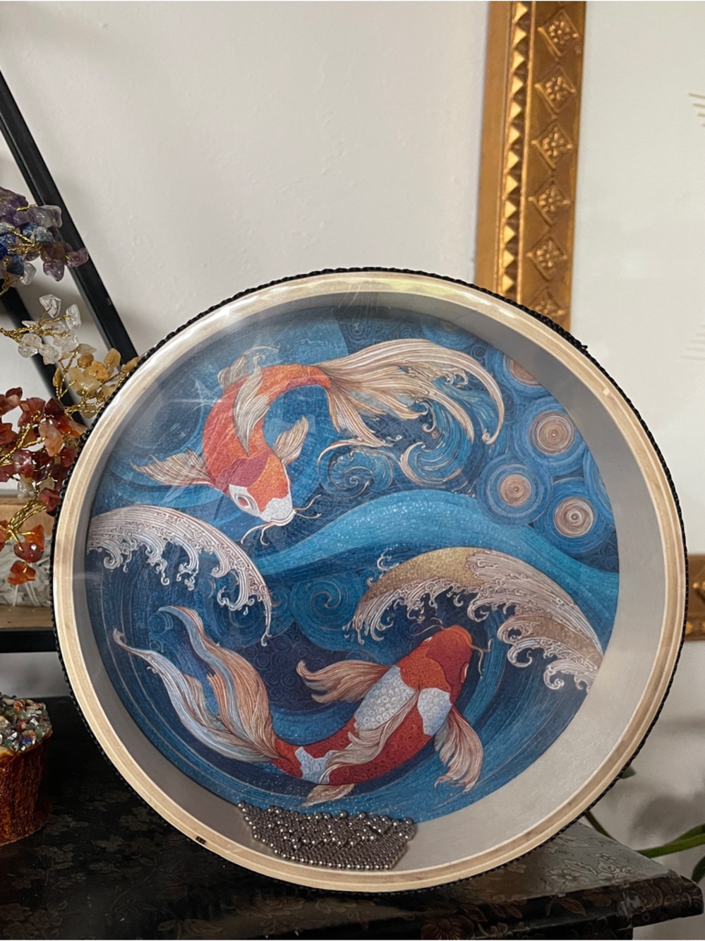 Koi Fish Decorative Bead Drum- Blue & Orange